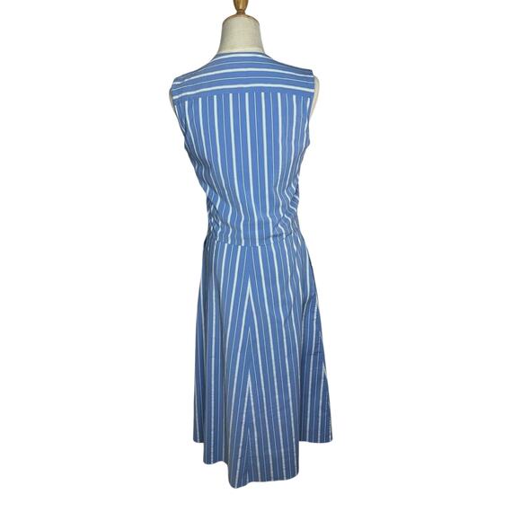 Theory Striped Blue and White Bow Tie Front Midi Sleeveless Modest Dress Size 4 - Picture 9 of 12